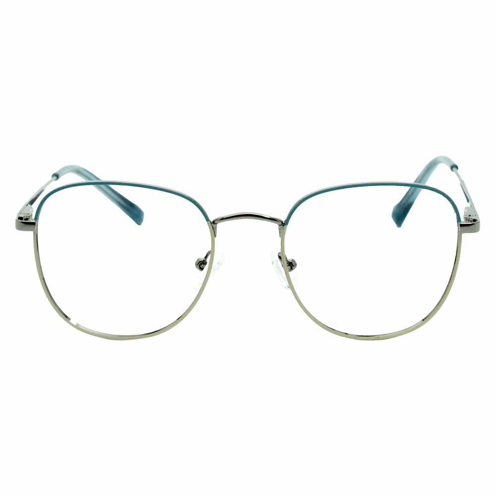 Classic Silver & Sky Blue Metal Eyeglasses Frames