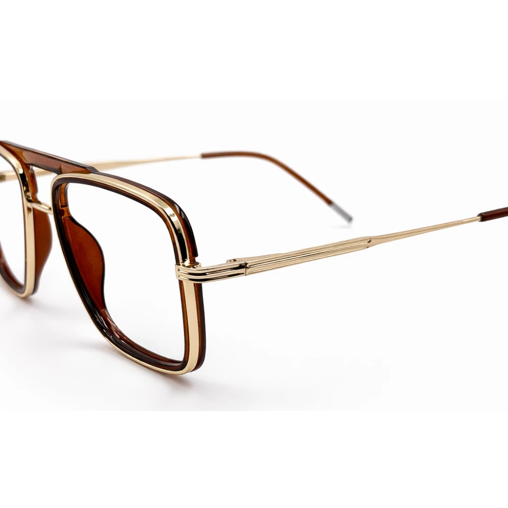 Retro Square Aviator Eyeglasses Brown Gold | Nayanva Premium Frame - Image 4