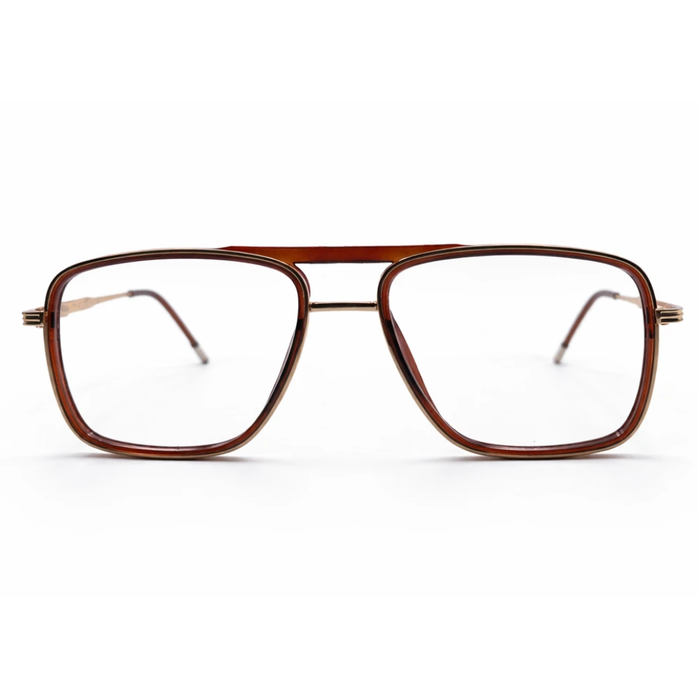 Retro Square Aviator Eyeglasses Brown Gold | Nayanva Premium Frame - Image 3