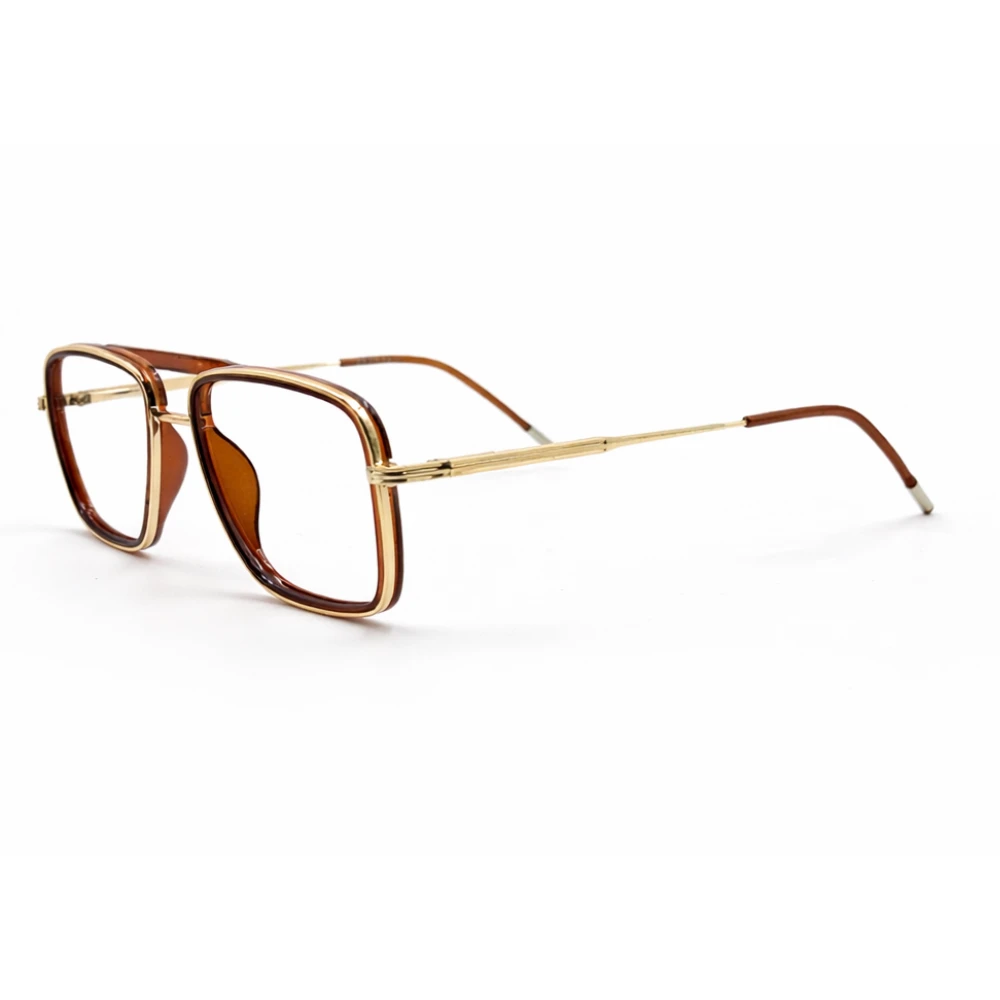 Retro Square Aviator Eyeglasses Brown Gold | Nayanva Premium Frame - Image 2