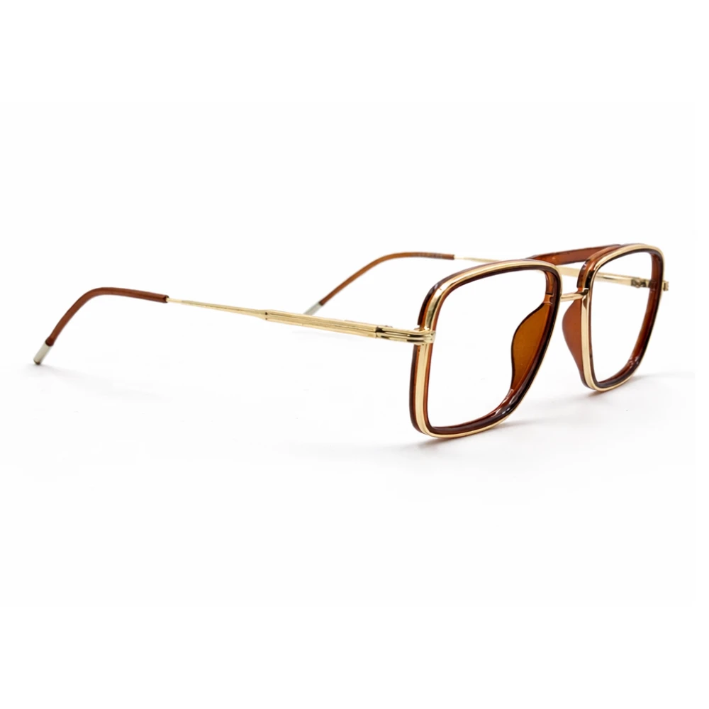 Retro Square Aviator Eyeglasses Brown Gold | Nayanva Premium Frame