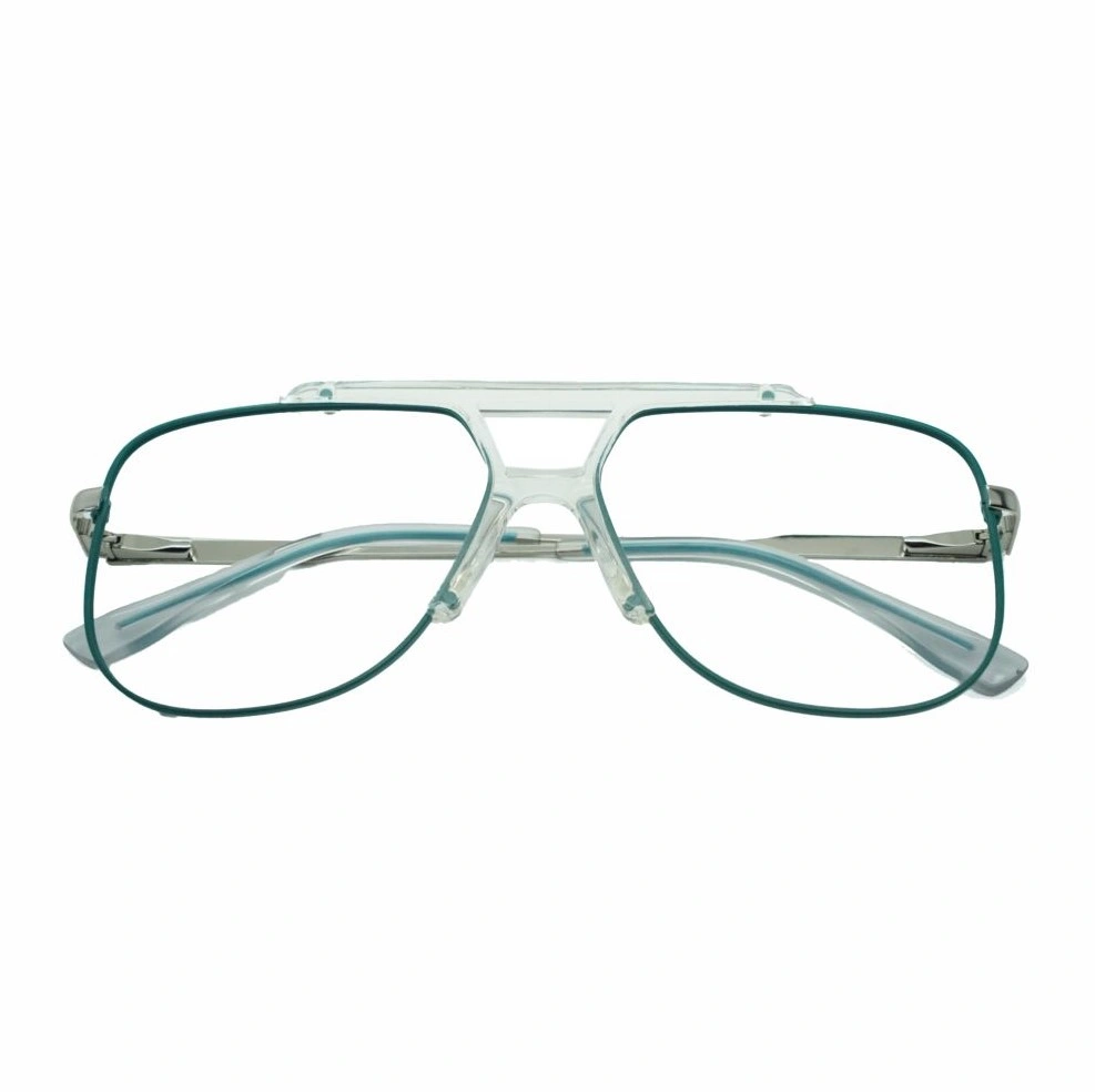 Retro Aviator Transparent Eyeglasses with Green Rim - Image 2