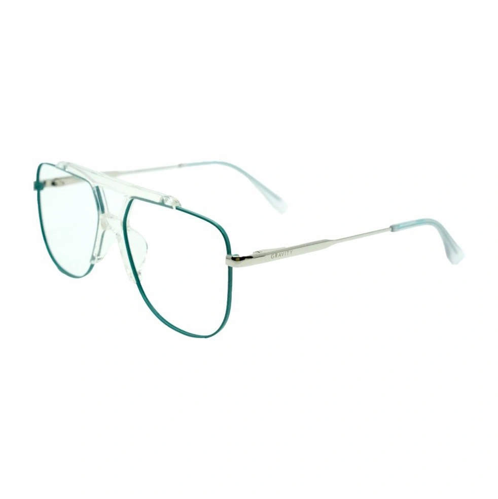 Retro Aviator Transparent Eyeglasses with Green Rim - Image 3